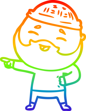 Bir insan tarafından çizilmiş mutlu sakallı bir adamın çizgi çizimi.