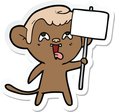 İnsan imzalı çılgın bir çizgi film maymunu çıkartması.