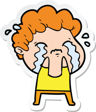 Bir insan tarafından çizilmiş, ağlayan bir çizgi film karakterinin çıkartması.