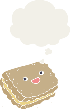 Düşünce baloncuklu çizgi film bisküvisi insan tarafından çizilmiş.