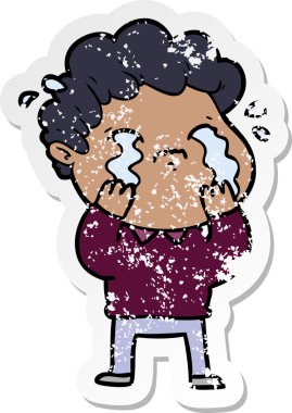 Bir insan tarafından çizilmiş ağlayan bir karikatürcünün sıkıntılı çıkartması.