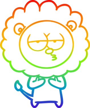 Gökkuşağı gradyan çizgi çizimi bir insan tarafından çizilmiş yorgun bir aslan