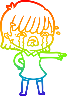 Gökkuşağı gradyan çizimi bir insan tarafından çizilmiş ağlayan bir çizgi kız çizimi