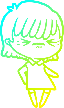 Bir insan tarafından çizilmiş, soğuk bir çizgi film kızı çizimi.