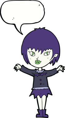 Bir insan tarafından çizilmiş konuşma balonu olan vampir kız.