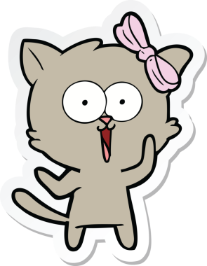 Bir insan tarafından çizilmiş çizgi film kedisinin çıkartması.