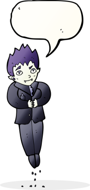 Bir insan tarafından çizilmiş konuşma balonlu uçan vampir çizgi filmi.