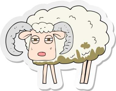 Bir insan tarafından çizilmiş çamurla kaplı çizgi film koçu çıkartması.