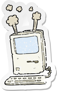 Bir insan tarafından çizilmiş eski bir bilgisayarın gerilimli çıkartması.