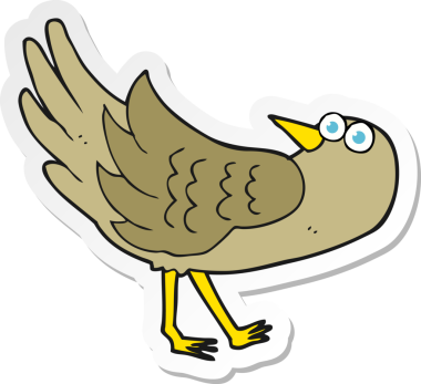 Bir insan tarafından çizilmiş çizgi film kuşunun çıkartması.