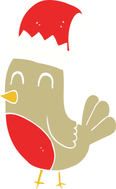 Bir insan tarafından çizilmiş noel ardıçkuşunun düz renk çizimi