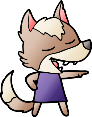 Bir insan tarafından çizilmiş gülen bir kurt.