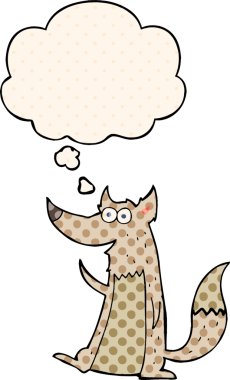 Çizgi roman tarzında bir insan tarafından çizilmiş düşünce kabarcığı olan çizgi film kurdu.