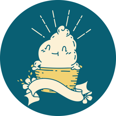 Bir insan tarafından çizilmiş dövme stili dondurma karakterinin simgesi