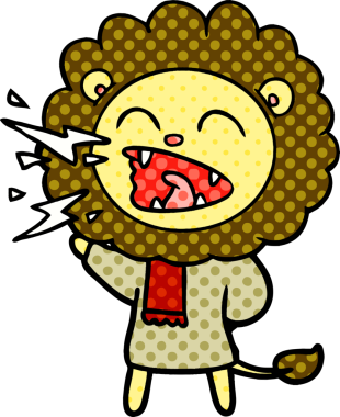 Bir insan tarafından çizilmiş kükreyen aslan çizgi filmi.