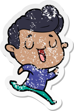 Bir insan tarafından çizilmiş mutlu bir çizgi film karakterinin sıkıntılı çıkartması.