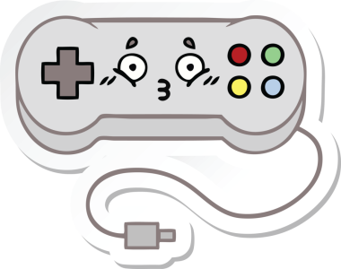 Bir insan tarafından çizilmiş şirin bir çizgi film oyun denetleyicisinin çıkartması