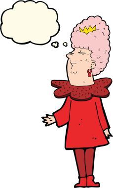 Bir insan tarafından çizilmiş düşünce kabarcığı olan çizgi film kraliçesi.