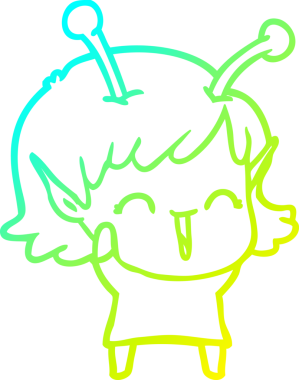 Soğuk gradyan çizgisi, bir insan tarafından çizilmiş gülen uzaylı bir kızın çizimi.