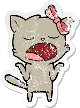 Bir insan tarafından çizilmiş omuzlarını silken esneyen bir kedinin sıkıntılı çıkartması.