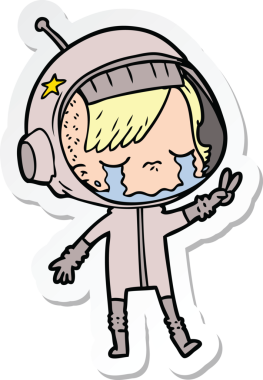 Bir insan tarafından çizilmiş, ağlayan astronot bir kızın çıkartması.