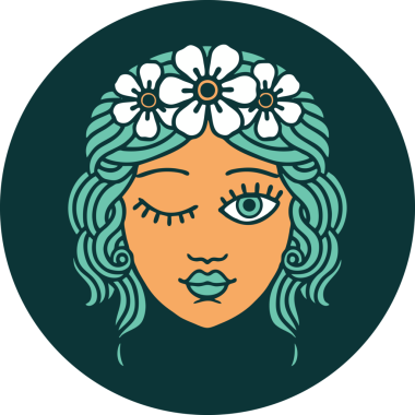 İkonik dövme stili bir insan tarafından çizilmiş genç kızların yüzü.