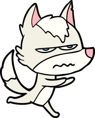 Bir insan tarafından çizilmiş rahatsız kurt çizgi filmi.