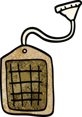 Bir insan tarafından çizilmiş çizgili çay poşeti.