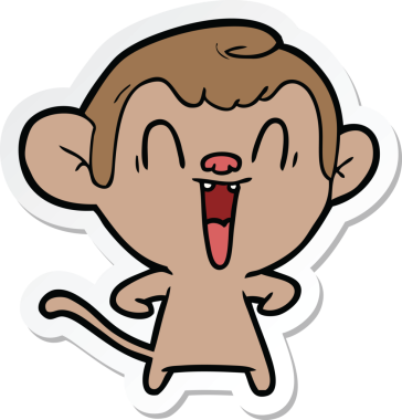 Bir insan tarafından çizilmiş gülen maymun çıkartması.