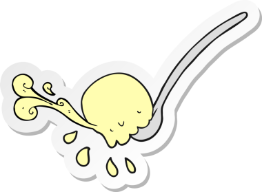 Bir insan tarafından çizilmiş bir karikatür kepçesinin etiketi.