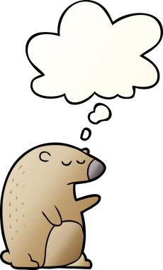 Bir insan tarafından çizilmiş yumuşak eğimli düşünce baloncuklu çizgi film ayısı.