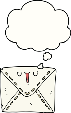 Bir insan tarafından çizilmiş düşünce baloncuklu karikatür zarfı