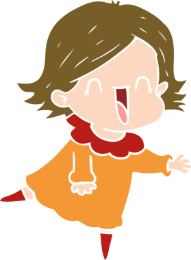 Bir insan tarafından çizilmiş düz renkli mutlu kadın çizgi filmi.