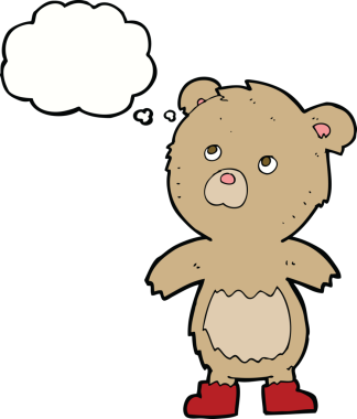 Bir insan tarafından çizilmiş düşünce balonlu oyuncak ayı.