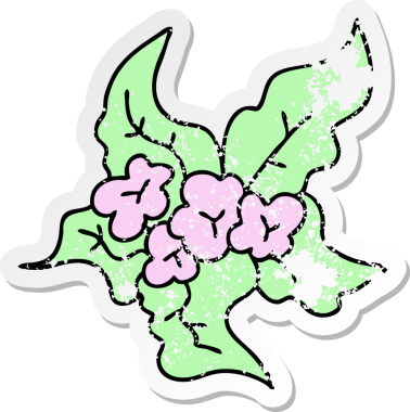 Bir insan tarafından çizilmiş garip bir el karikatürü Noel çiçeğinin sıkıntılı çıkartması.