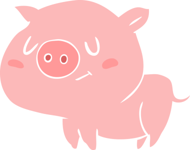 Bir insan tarafından çizilmiş düz renkli çizgi film domuzu.