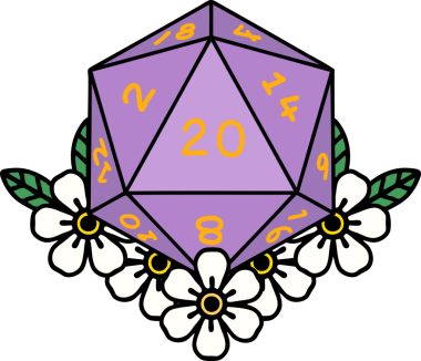 Retro Dövme Biçimi Doğal 20 D20 zar bir insan tarafından çizilmiş çiçek elementleriyle