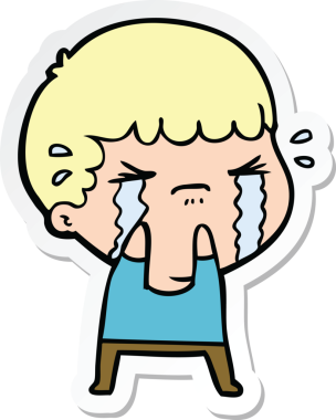 Bir insan tarafından çizilmiş, ağlayan bir çizgi film karakterinin çıkartması.