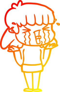 Bir insan tarafından çizilmiş göz yaşları içindeki çizgi film kadını çizimi.