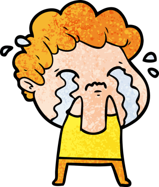 Bir insan tarafından çizilmiş ağlayan çizgi film adamı.