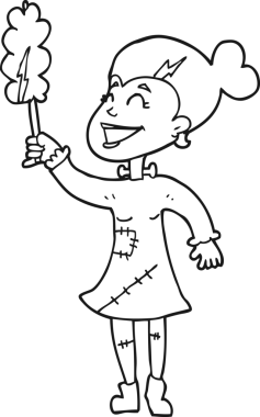 Bir insan tarafından çizilmiş siyah beyaz çizgi film ölümsüz canavar kadın.