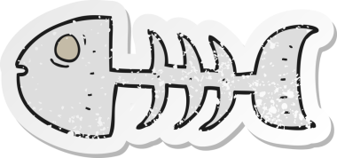 Bir insan tarafından çizilmiş karikatür balık kemiklerinin gerilemiş yapıştırması.