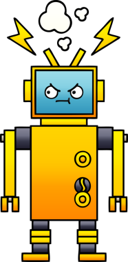 Arızalı bir robotun insan tarafından çizilmiş gölgeli karikatürü