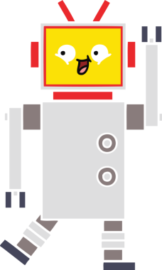 Bir insan tarafından çizilmiş düz renkli bir robot karikatürü