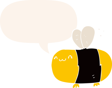 Konuşma baloncuğu olan sevimli çizgi film arısı insan tarafından çizilmiş.