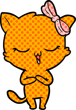 Bir insan tarafından çizilmiş kafasında yay olan çizgi film kedisi.