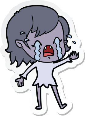 Bir insan tarafından çizilmiş ağlayan vampir bir kızın çıkartması.