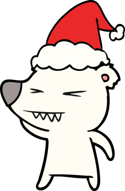 Kızgın kutup ayısı el çizimi bir insan tarafından çizilmiş Noel Baba şapkası