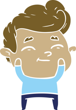 Bir insan tarafından çizilmiş mutlu düz renkli karikatür adam.