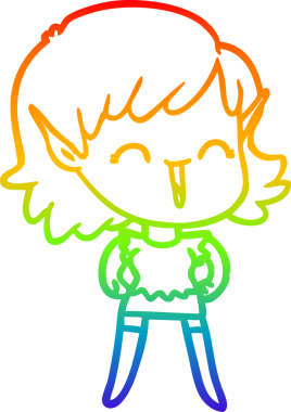 Gökkuşağı gradyan çizgi çizimi bir insan tarafından çizilmiş bir elf kızı